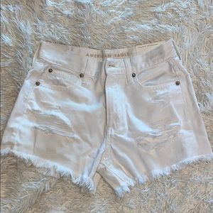 White distressed high rise shorts